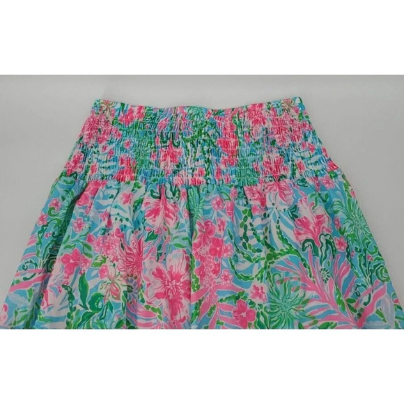 Lilly Pulitzer Deavan Midi Skirt Amalfi Blue Pink Leaf it Wild Size Large NWT - Picture 2 of 9